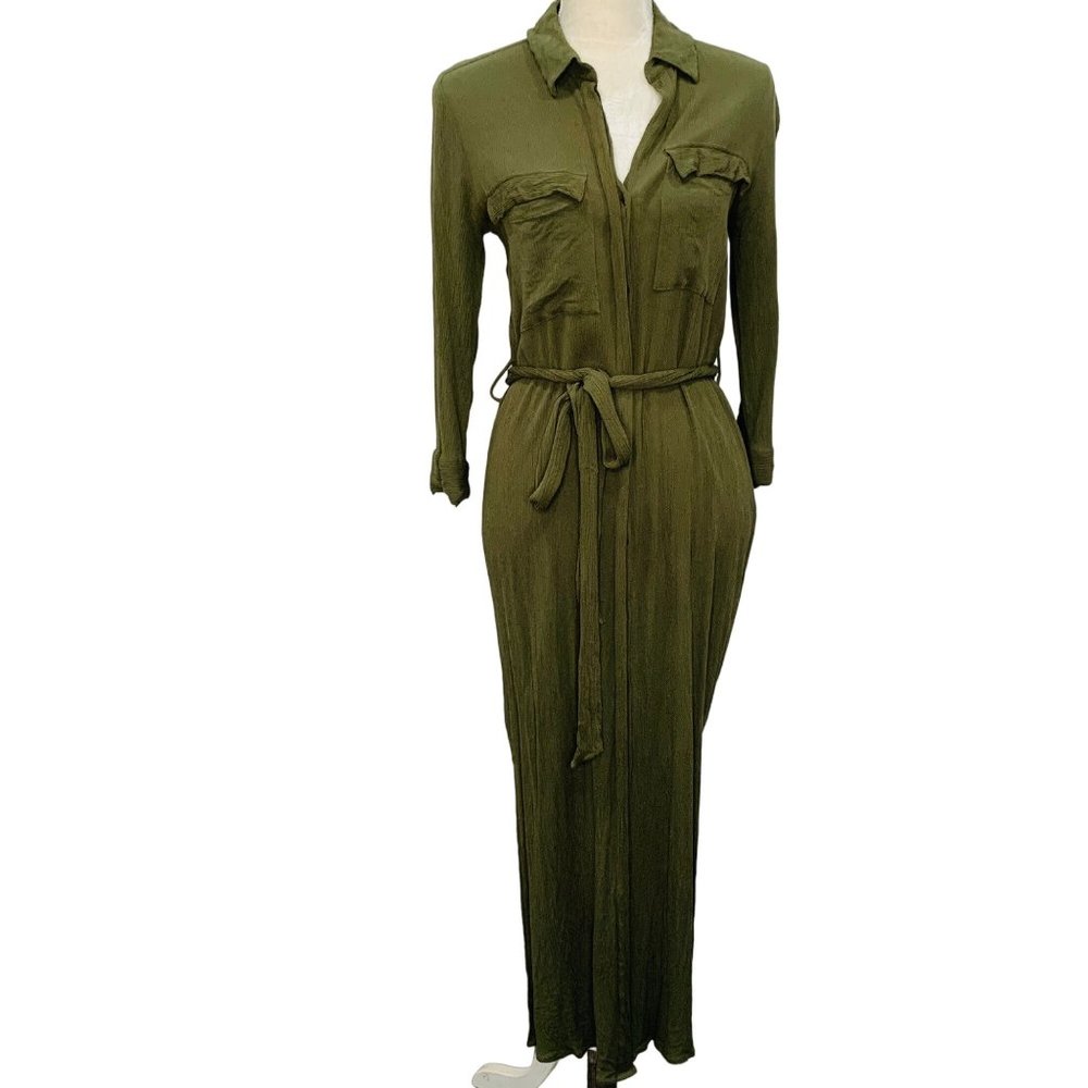 L'Agence Cameron Long Shirtdress Green Size Small Maxi Long Sleeve B149